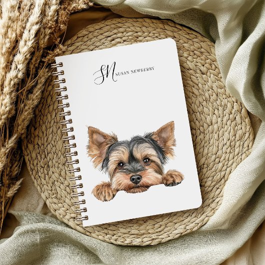 Schattigee Waterverf Peeking Yorkie gepersonalisee Notitieboek