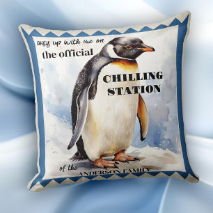 Schattigee Waterverf Penguin Chilling Station Kussen