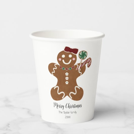 Schattigee Waterverf peperkoek meisje Papieren Bekers (Achterkant)