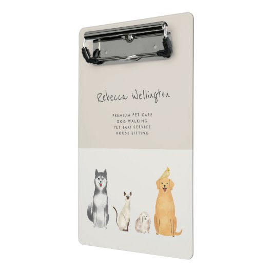 Schattigee Waterverf Pet Sitter Dog Walker Busines Mini Klembord (Angled2)