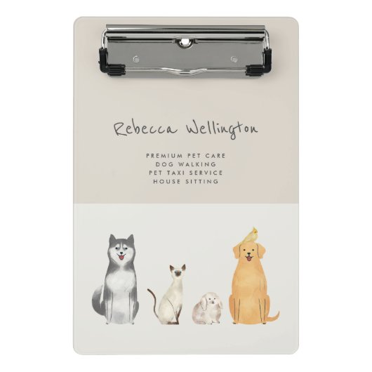 Schattigee Waterverf Pet Sitter Dog Walker Busines Mini Klembord (Voorkant)