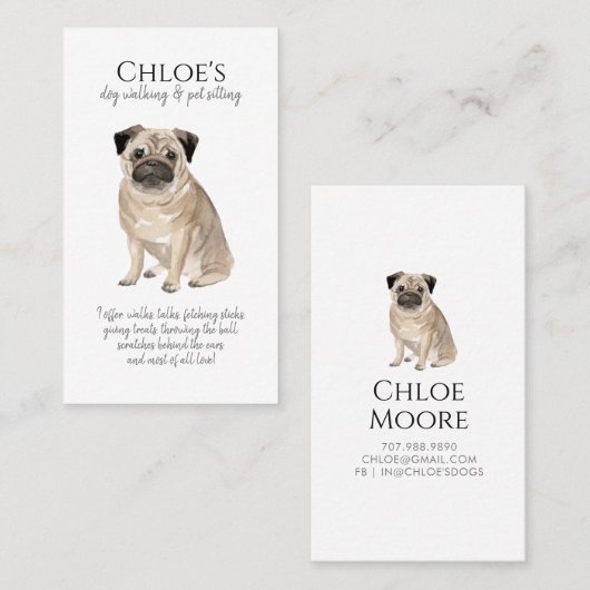 Schattigee Waterverf Pet Sitter Dog Walker Visitekaartje (Voorkant / Achterkant)