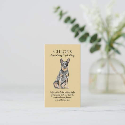 Schattigee Waterverf Pet Sitter Dog WalkerZakelijk Visitekaartje (Staand voorkant)