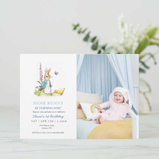 Schattigee Waterverf Peter Rabbit 1e verjaardag Kaart (Staand voorkant)