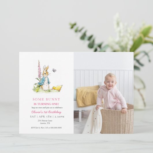 Schattigee Waterverf Peter Rabbit 1e verjaardag Kaart (Staand voorkant)