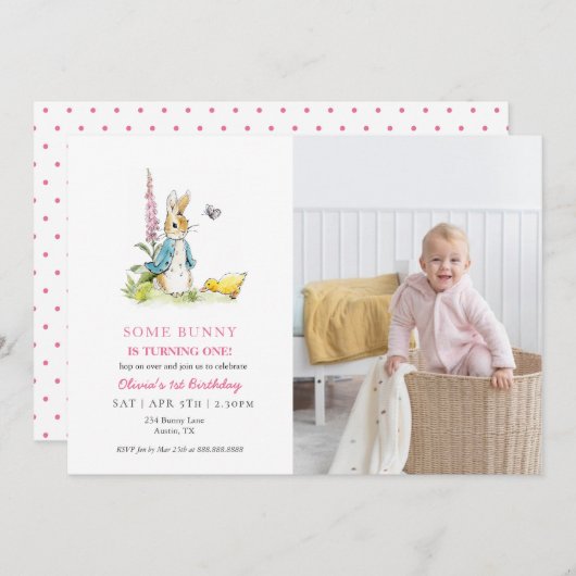 Schattigee Waterverf Peter Rabbit 1e verjaardag Kaart (Voorkant / Achterkant)