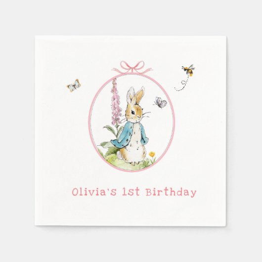 Schattigee waterverf Peter Rabbit 1e verjaardag Servet (Voorkant)