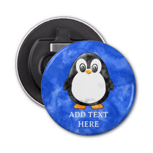 Schattigee Waterverf pinguïn blauw Button Flesopener