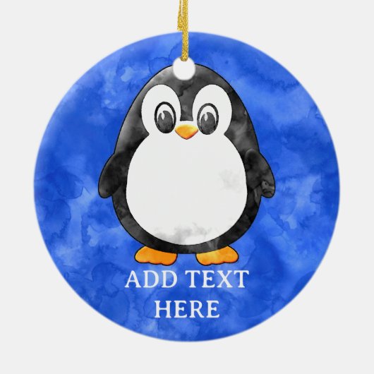 Schattigee Waterverf pinguïn blauw Keramisch Ornament (Achterkant)