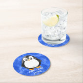 Schattigee Waterverf pinguïn blauw Ronde Kartonnen Onderzetter (Insitu)