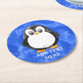 Schattigee Waterverf pinguïn blauw Ronde Kartonnen Onderzetter (Gebogen)