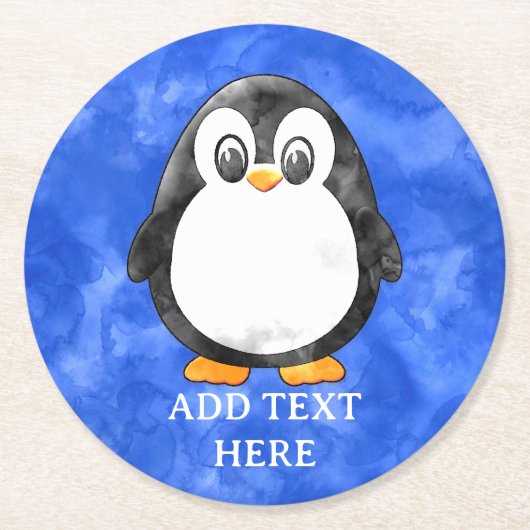 Schattigee Waterverf pinguïn blauw Ronde Kartonnen Onderzetter (Voorkant)