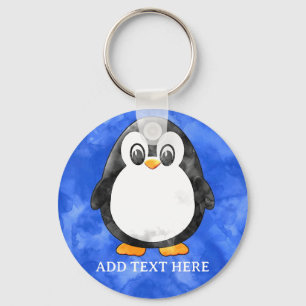Schattigee Waterverf pinguïn blauw Sleutelhanger