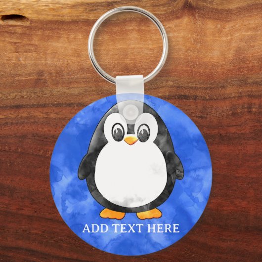 Schattigee Waterverf pinguïn blauw Sleutelhanger (Voorkant)