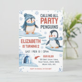 Schattigee Waterverf Pinguïn Verjaardagsuitnodigin Kaart (Staand voorkant)