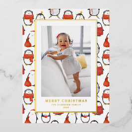 Schattigee Waterverf Pinguïns Patroon Kerstmis Fot Folie Feestdagen Briefkaart