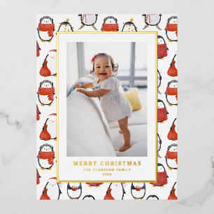 Schattigee Waterverf Pinguïns Patroon Kerstmis Fot Folie Feestdagen Briefkaart