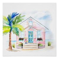 Schattigee Waterverf Pink Beach House