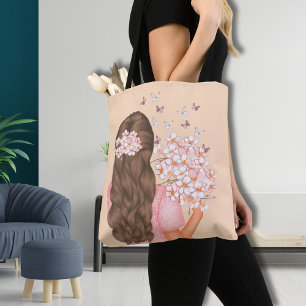 Schattigee Waterverf Pink Flowers Monogramed voor Tote Bag