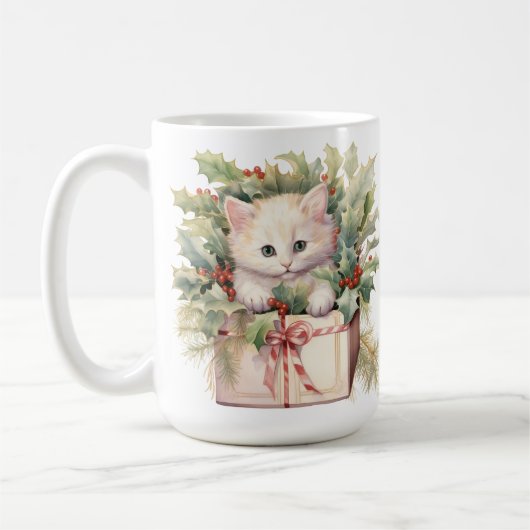 SCHATTIGEE WATERVERF PLUIZIGE KERST KITTEN KOFFIEMOK (Links)