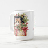 SCHATTIGEE WATERVERF PLUIZIGE KERST KITTEN KOFFIEMOK (Voorkant links)