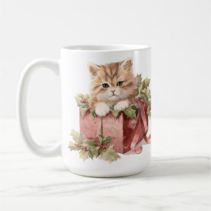 SCHATTIGEE WATERVERF PLUIZIGE KERST KITTEN KOFFIEMOK