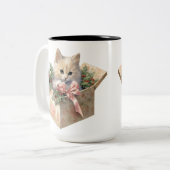 SCHATTIGEE WATERVERF PLUIZIGE KERST KITTEN TWEEKLEURIGE KOFFIEMOK (Voorkant links)