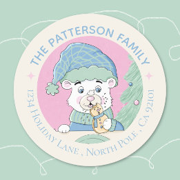 Schattigee Waterverf Polar Beer Cub Christmas Ronde Sticker