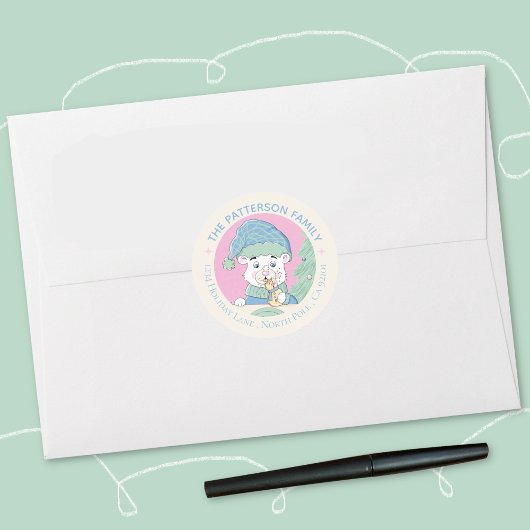 Schattigee Waterverf Polar Beer Cub Christmas Ronde Sticker