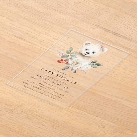 Schattigee Waterverf Polar Beer Winter Baby shower Acryl Uitnodigingen (Laagn)