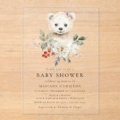 Schattigee Waterverf Polar Beer Winter Baby shower Acryl Uitnodigingen (Voorkant)