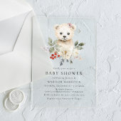Schattigee Waterverf Polar Beer Winter Baby shower Acryl Uitnodigingen