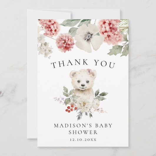 Schattigee Waterverf Polar Beer Winter Baby shower Bedankkaart (Voorkant)