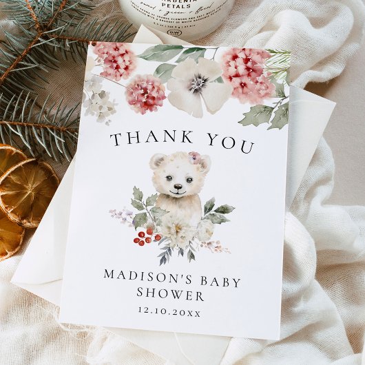 Schattigee Waterverf Polar Beer Winter Baby shower Bedankkaart