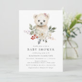 Schattigee Waterverf Polar Beer Winter Baby shower Kaart (Staand voorkant)