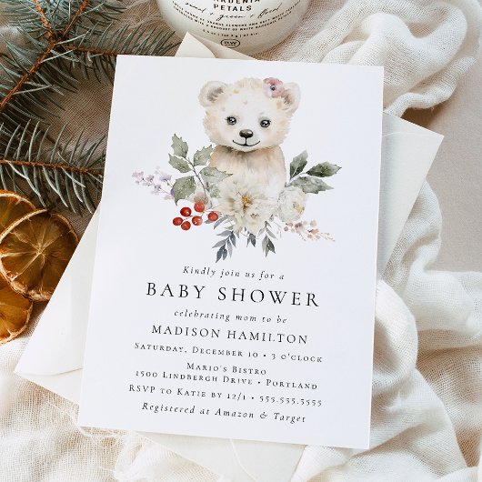 Schattigee Waterverf Polar Beer Winter Baby shower Kaart