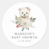 Schattigee Waterverf Polar Beer Winter Baby shower Ronde Sticker (Voorkant)