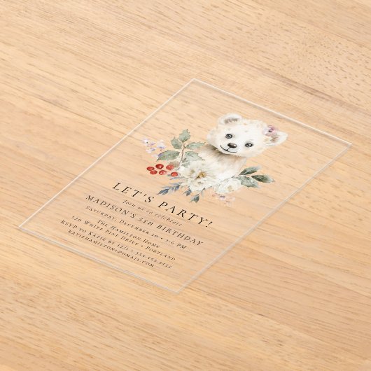 Schattigee Waterverf Polar Beer Winterverjaardagsf Acryl Uitnodigingen (Laagn)