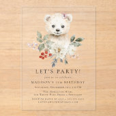 Schattigee Waterverf Polar Beer Winterverjaardagsf Acryl Uitnodigingen (Voorkant)