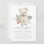 Schattigee Waterverf Polar Beer Winterverjaardagsf Kaart (Voorkant)