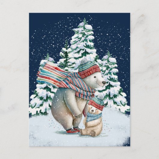 Schattigee Waterverf Polar Beren Briefkaart (Voorkant)