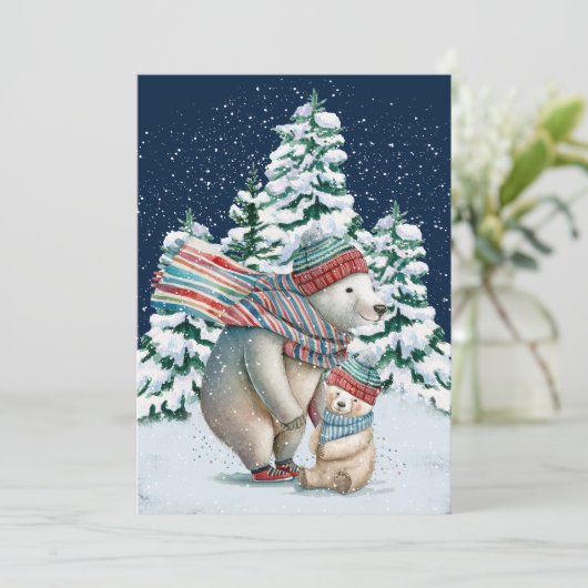 Schattigee Waterverf Polar Beren Feestdagenkaart (Staand voorkant)