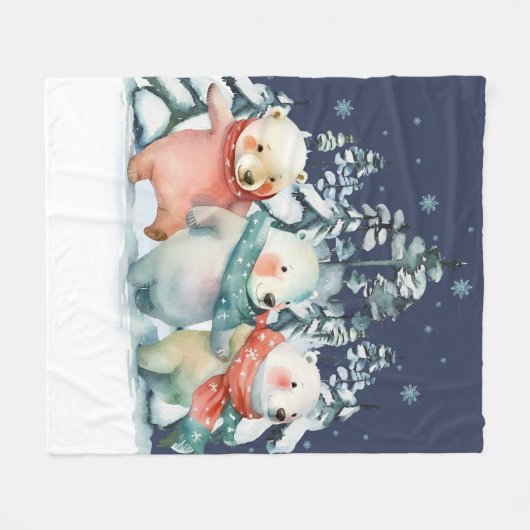 Schattigee Waterverf Polar Beren Fleece Deken (Voorkant (Horizontaal))