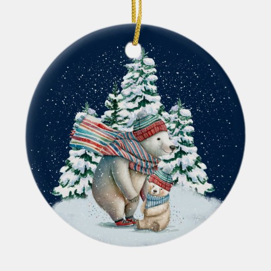 Schattigee Waterverf Polar Beren Keramisch Ornament (Voorkant)