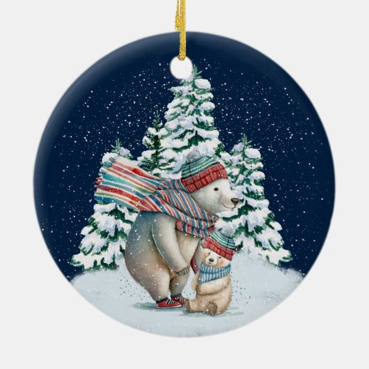 Schattigee Waterverf Polar Beren Keramisch Ornament (Achterkant)