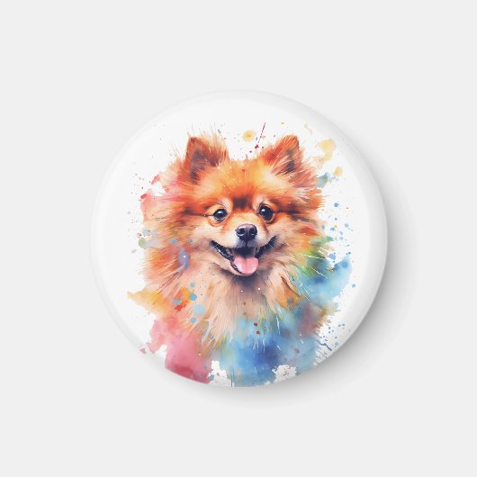 Schattigee Waterverf Pommerse hond Magneet (Voorkant)