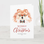 Schattigee Waterverf Pommerse Hond Vrolijk Kerstfe Feestdagen Kaart (Voorkant)