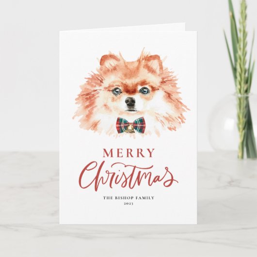 Schattigee Waterverf Pommerse Hond Vrolijk Kerstfe Feestdagen Kaart (Voorkant)