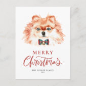 Schattigee Waterverf Pommerse Hond Vrolijk Kerstfe Feestdagenkaart (Voorkant)