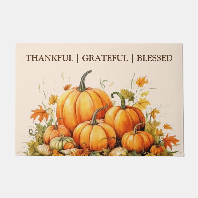 Schattigee Waterverf pompoen dankbaar dankbaar gez Deurmat (Voorkant)